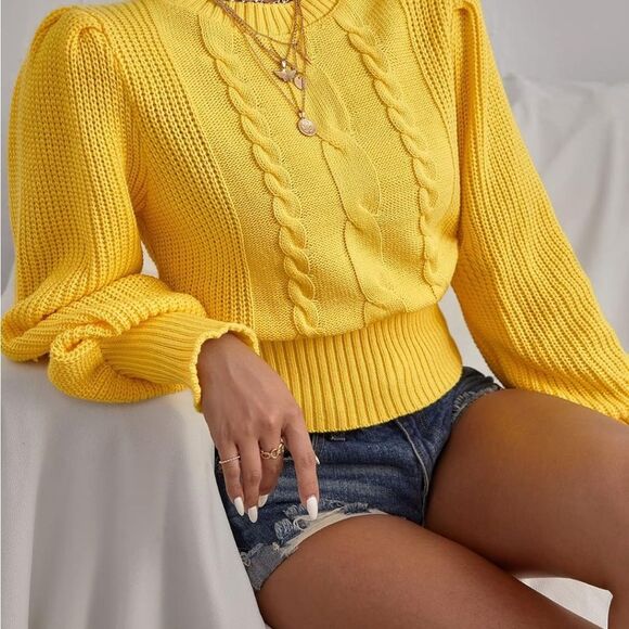 Yellow Cable Knit Sweater - Picture 2 of 4